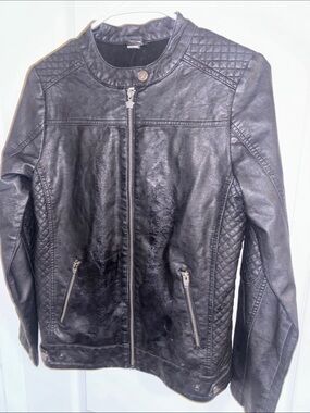 Women’s Black Quilted Faux Leather Biker Jacket